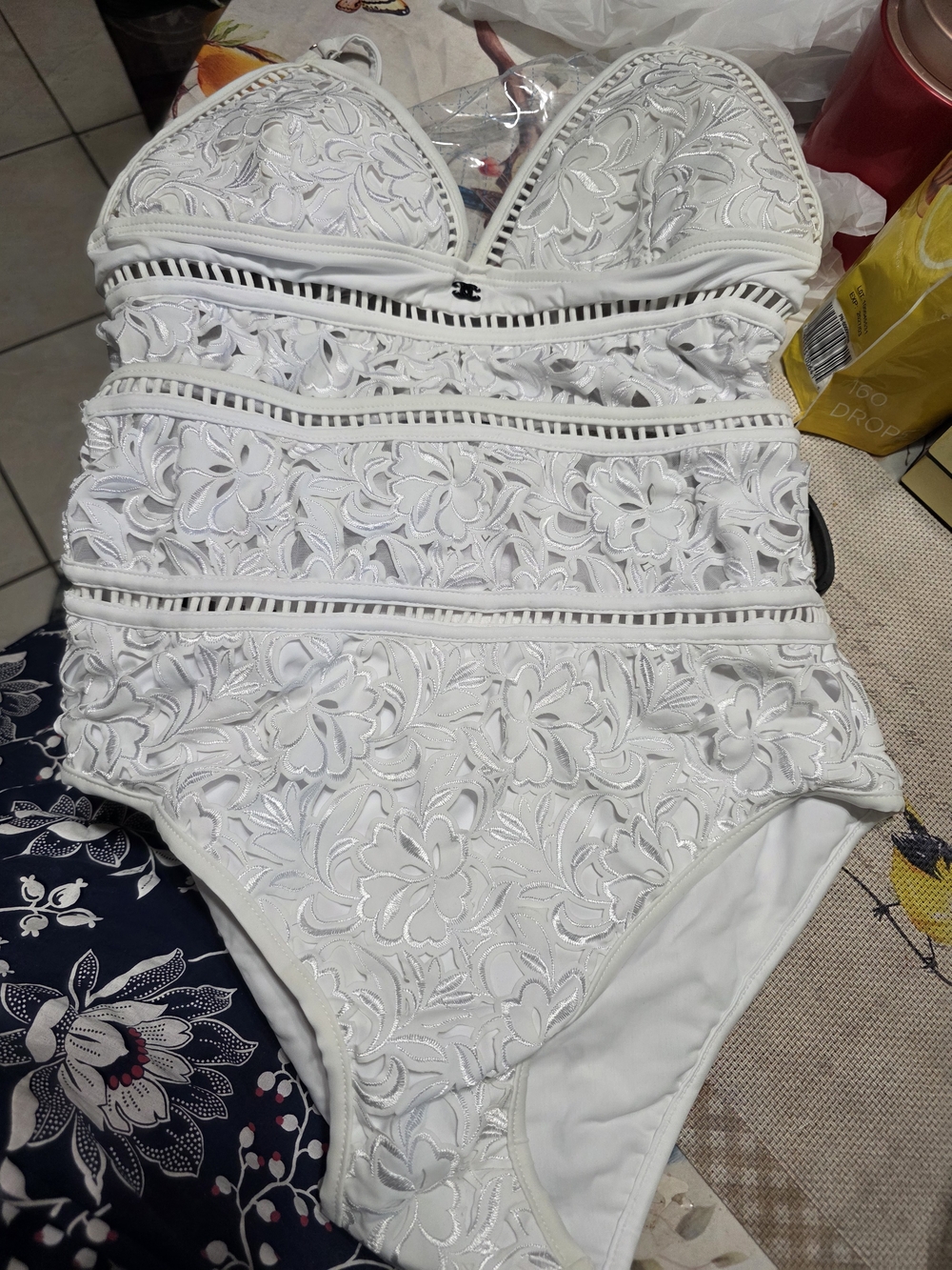 White Floral Lace One-Piece Swimsuit
